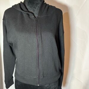 Zara Black Zip-Up Hoodie Sweater Knit Cardigan Size M